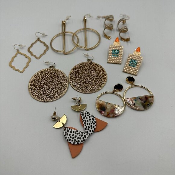 Statement Earrings Lot Gold Tone Pierced Dangle Mixed Styles Costume Jewelry - Picture 1 of 16